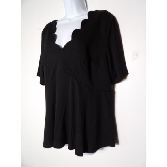 Eloquii Blouse Top 18 Black Scalloped Neck Short Sleeve Career Office Rayon NWT - Picture 2 of 12